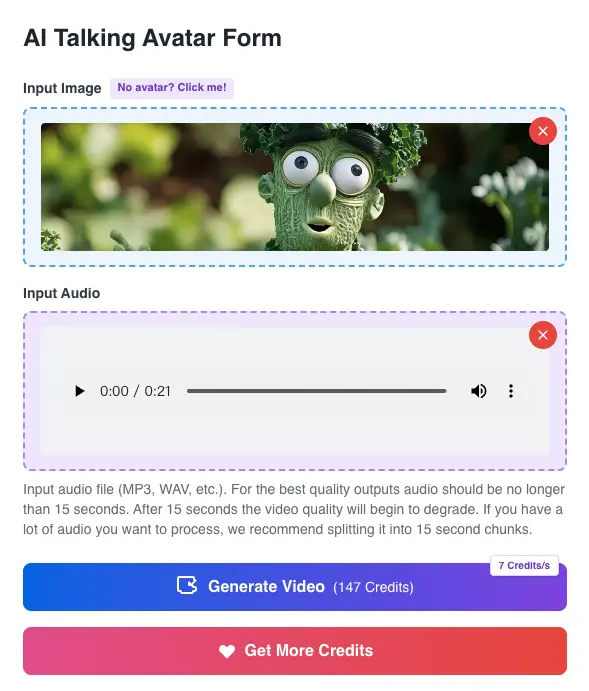 AI Talking Avatar Step 1: Upload avatar image and audio file