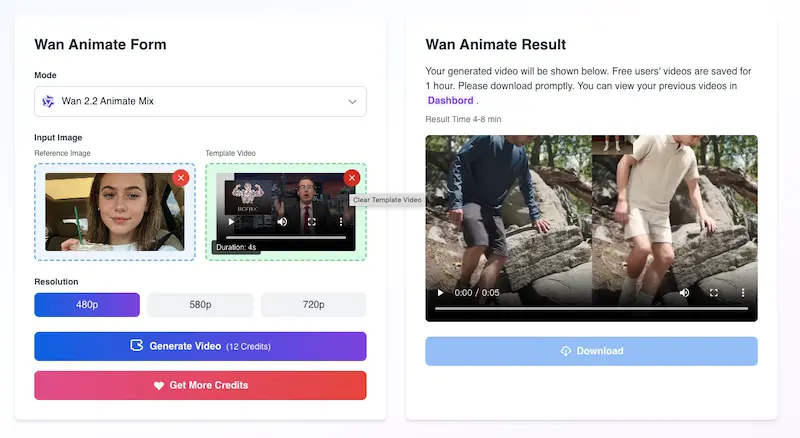 Playground Step 1: Upload character image and template video