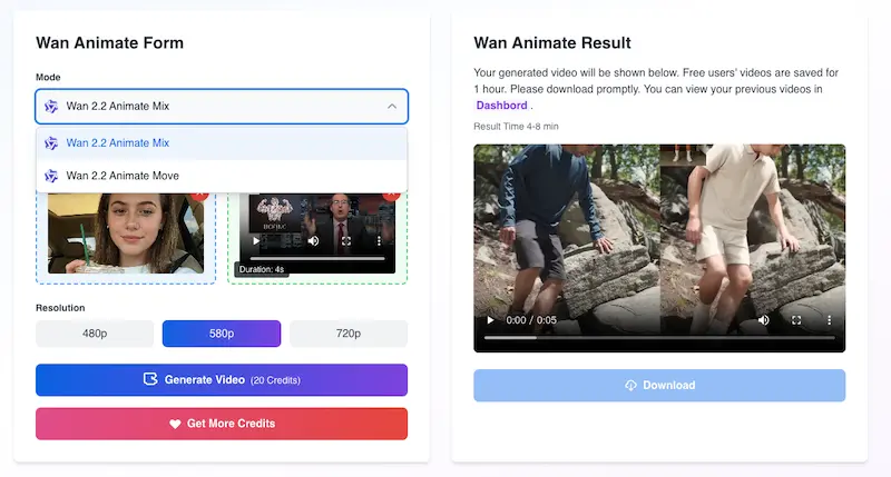 Playground Step 2: Select output resolution with pricing per second